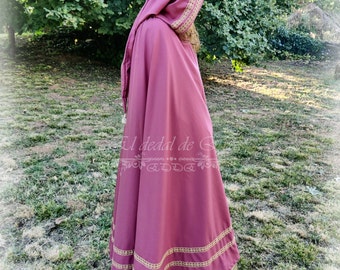 Light burgundy medieval cape with long hood. elven cloak