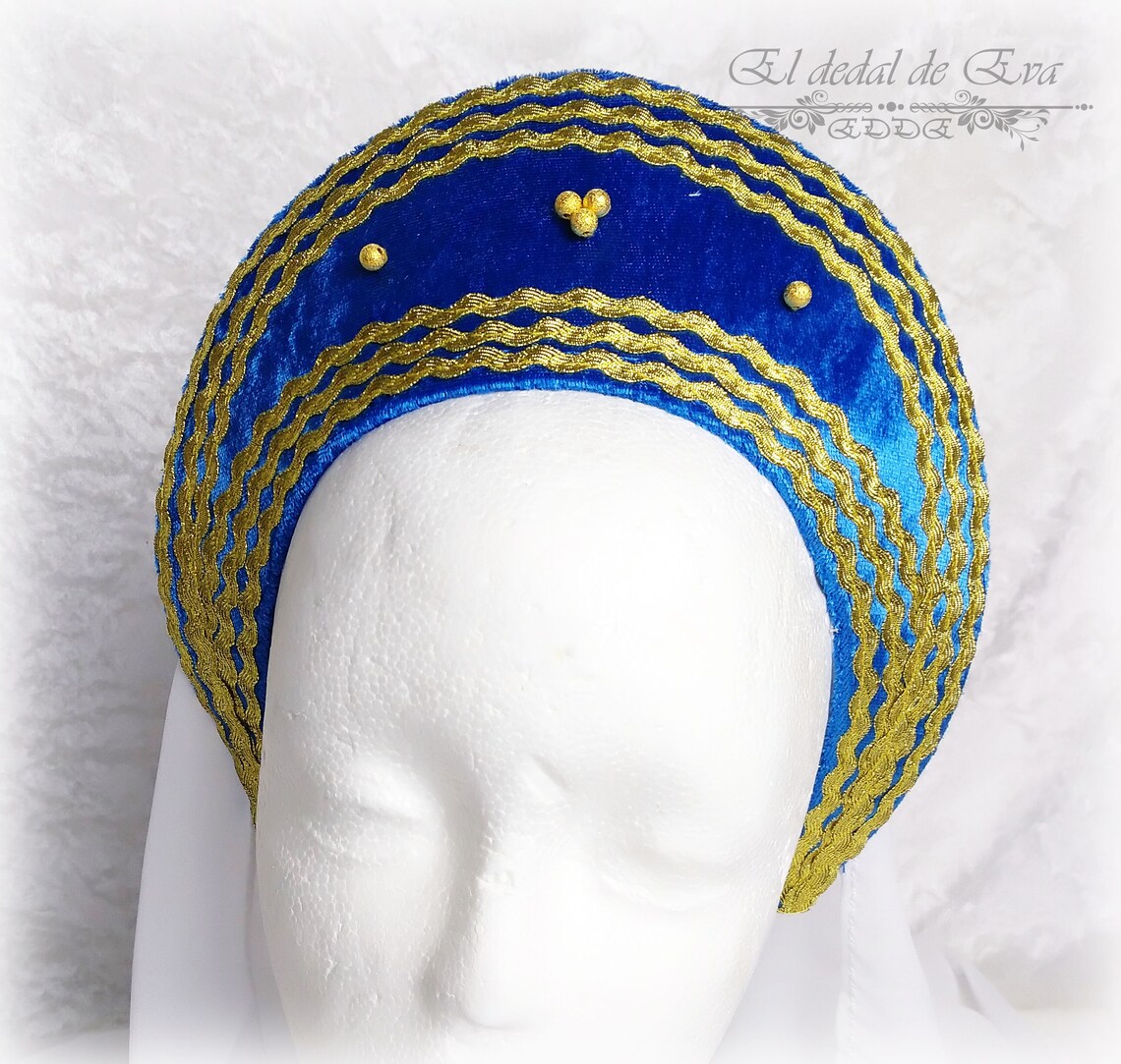 Medieval headband Flat headband Medieval headdress Blue Etsy
