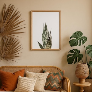 Green Wall Art Print Wall Print Botanical poster Sansevieria Snake plant Wall Art Minimalist Neutral Printable Wall Decor Green Leaves