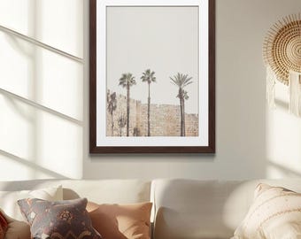 Jerusalem walls print, printable wall art, Holy Land Israel landscape, digital wall prints, palm trees poster, historic landmark photography