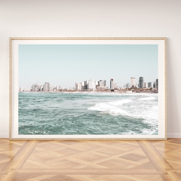 Tel Aviv skyline wall art poster printable wall art Tel Aviv Israel landscape wall prints picture sky poster sea photography beach decor