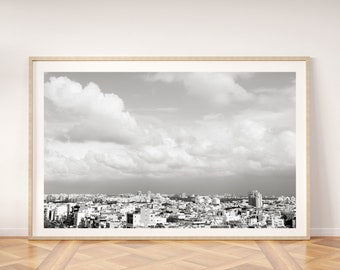 Black and white skyline print, printable wall art, Tel Aviv Israel landscape, digital wall prints photo, sky poster, urban photography decor