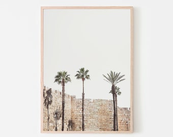 Jerusalem walls print, printable wall art, Holy Land Israel landscape, digital wall prints, palm trees poster, historic landmark photography