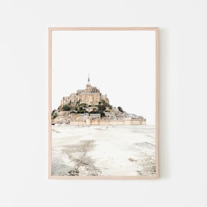 Impresión Mont Saint Michel, arte de pared imprimible, paisaje de Bretaña, hito francés, impresiones digitales, cartel de Normandía, fotografía, decoración de la pared