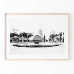 Tel Aviv print, black white Printable wall art, Dizengoff Square print, cityscape, fountain, urban minimalist photography, Israel home decor