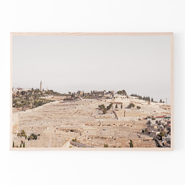 Mount of Olives print, printable wall art, Jerusalem landscape, Jewish decor, digital wall prints photo, Israel photography, horizontal art