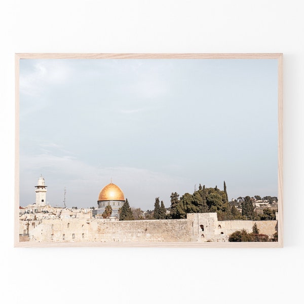 Dôme de l’impression rocheuse, art mural imprimable, paysage de Jérusalem, décor islamique, photo d’impressions murales numériques, dôme d’or, photographie d’art musulman