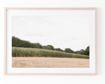 France Wall Print Landscape Horizontal Printable Wall Art, Green Fields, Nature photography, Neutral Decor