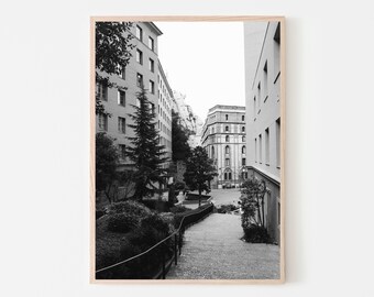 Black and white building print, Spain poster, printable wall art, Montserrat picture, digital wall prints, street photography, home decor