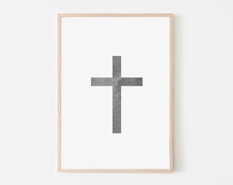 Faded Cross Print: Black and Gray Christian Catholic Wall Art home decor (Digital File)