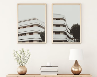 Set of 2 wall Prints, Tel Aviv Print, Printable Wall Art, bauhaus building Poster, architecture Photography, black white, Minimalist Decor