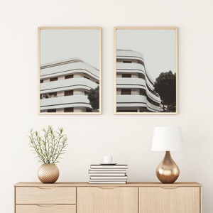Set of 2 wall Prints, Tel Aviv Print, Printable Wall Art, bauhaus building Poster, architecture Photography, black white, Minimalist Decor