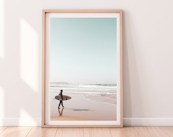 Surfer Wall Art Print, Tel Aviv Beach Poster Printable Wall Art, Original Photography Sand and Ocean Coastal Decor