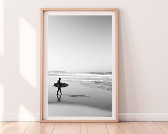 Surfer print, Tel Aviv Israel prints, black and white surf photo, gift for surfer, decor, Printable wall art, digital poster, beach, surfing