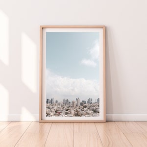 Skyline print, printable wall art, cityscape blue skies poster, Tel Aviv Israel landscape, digital wall prints, instant photography decor