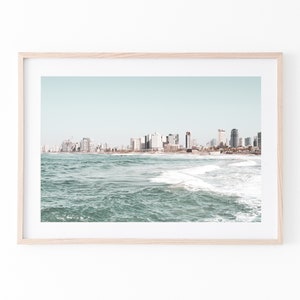 Tel Aviv wall print, printable art decor, view from Jaffa, skyline Israel, blue digital picture, sky poster, Mediterranean sea photography