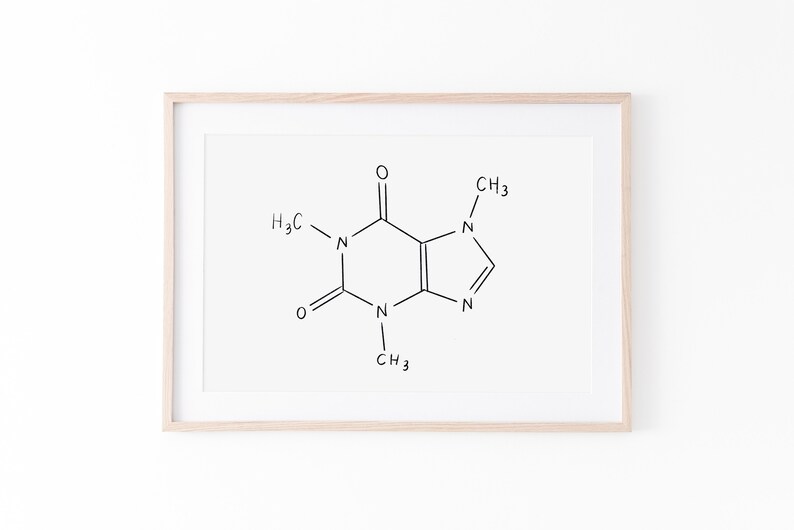 Caffeine Molecule Print, Horizontal Molecule Poster, Coffee, Printable ...