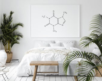 Caffeine Molecule Print: Black & White Modern Kitchen Art (Digital Download)