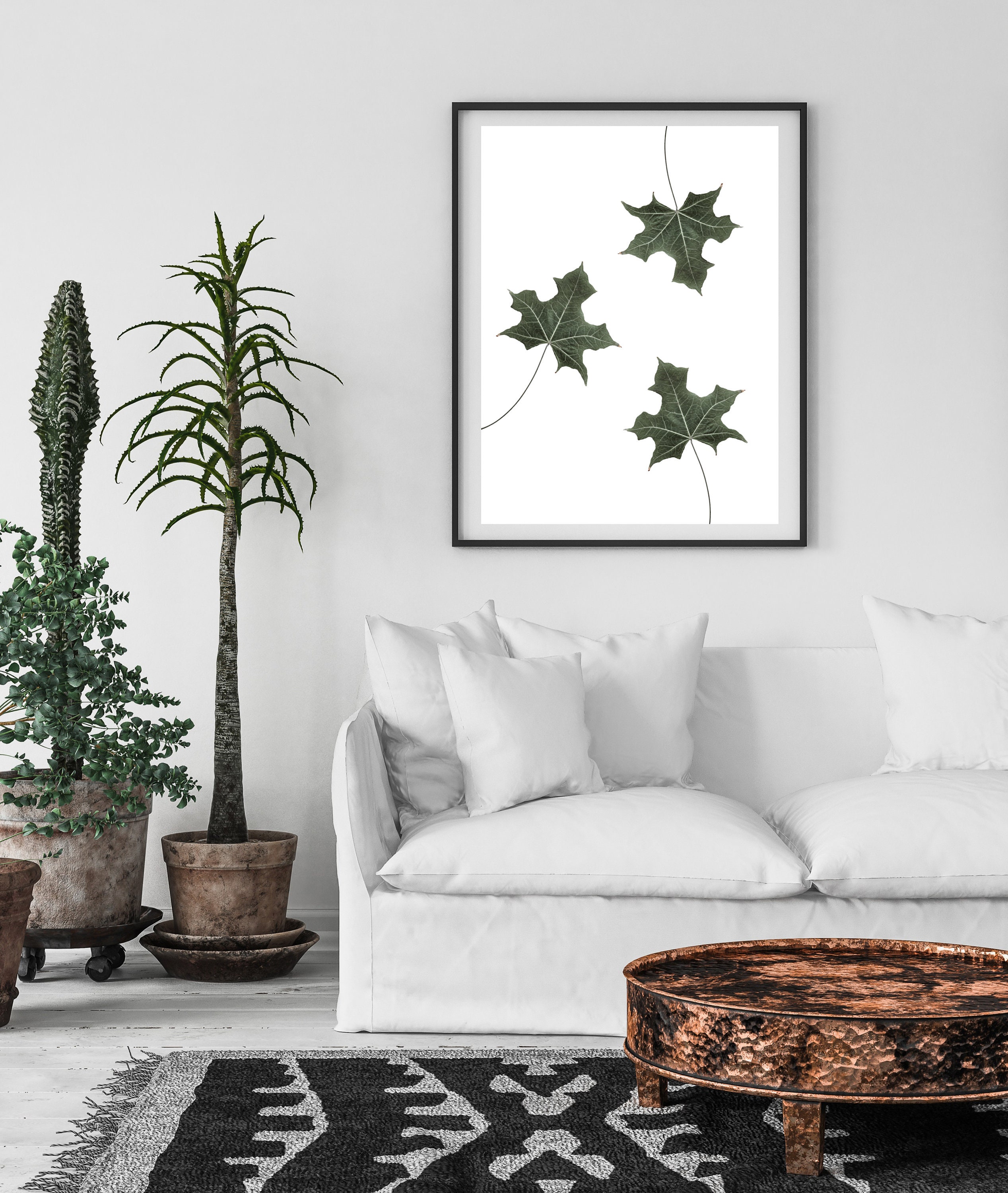 Leaves Print Three Green Leaves Wall Art Tropical Print Etsy UK