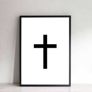 Cross Wall Art Print Christian wall print black cross catholic poster housewarming gift religious decor Printable wall art living room decor