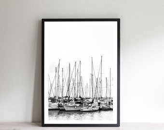 Tel Aviv Sailboats Print: Black and White Nautical Photography (Digital Download)