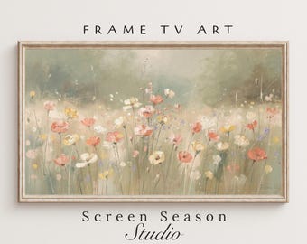 Spring Frame TV Art Pink Wildflowers Pastel Meadow Oil Painting Samsung Digital Download