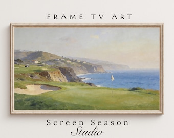 Frame TV Art Coastal Golf Course Landscape Oil Painting Samsung Digital Download