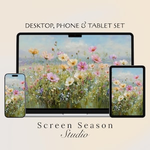 Pastel Wildflower Meadow Desktop Wallpaper Bundle| Aesthetic Oil Painting Background | Laptop iPad Phone Screensaver