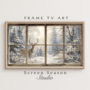 January Frame TV Art - Rustic Deer in Snowy Forest Winter Landscape - Samsung Digital Download