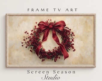 Samsung Frame TV Art Christmas: Holiday Wreath with Red Bow (Digital Download)