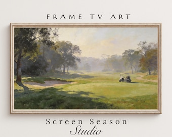 Frame TV Art Golf Course Landscape Golf Cart Oil Painting Samsung Digital Download