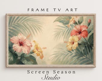 Summer Frame TV Art Tropical Hibiscus Botanical Oil Painting Samsung Digital Download