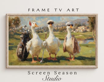 Frame TV Art Whimsical Sports Goose Golf Landscape Oil Painting Samsung Digital Download