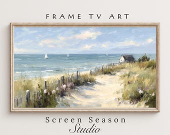 Spring Frame TV Art Cape Cod Coastal Landscape, Beach Cottage Oil Painting, Samsung Digital Download