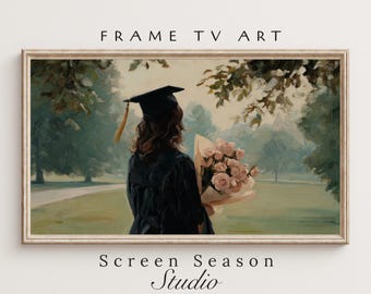 Graduate Student Frame TV Art Graduation Pink Roses Bouquet Oil Painting Samsung Digital Download