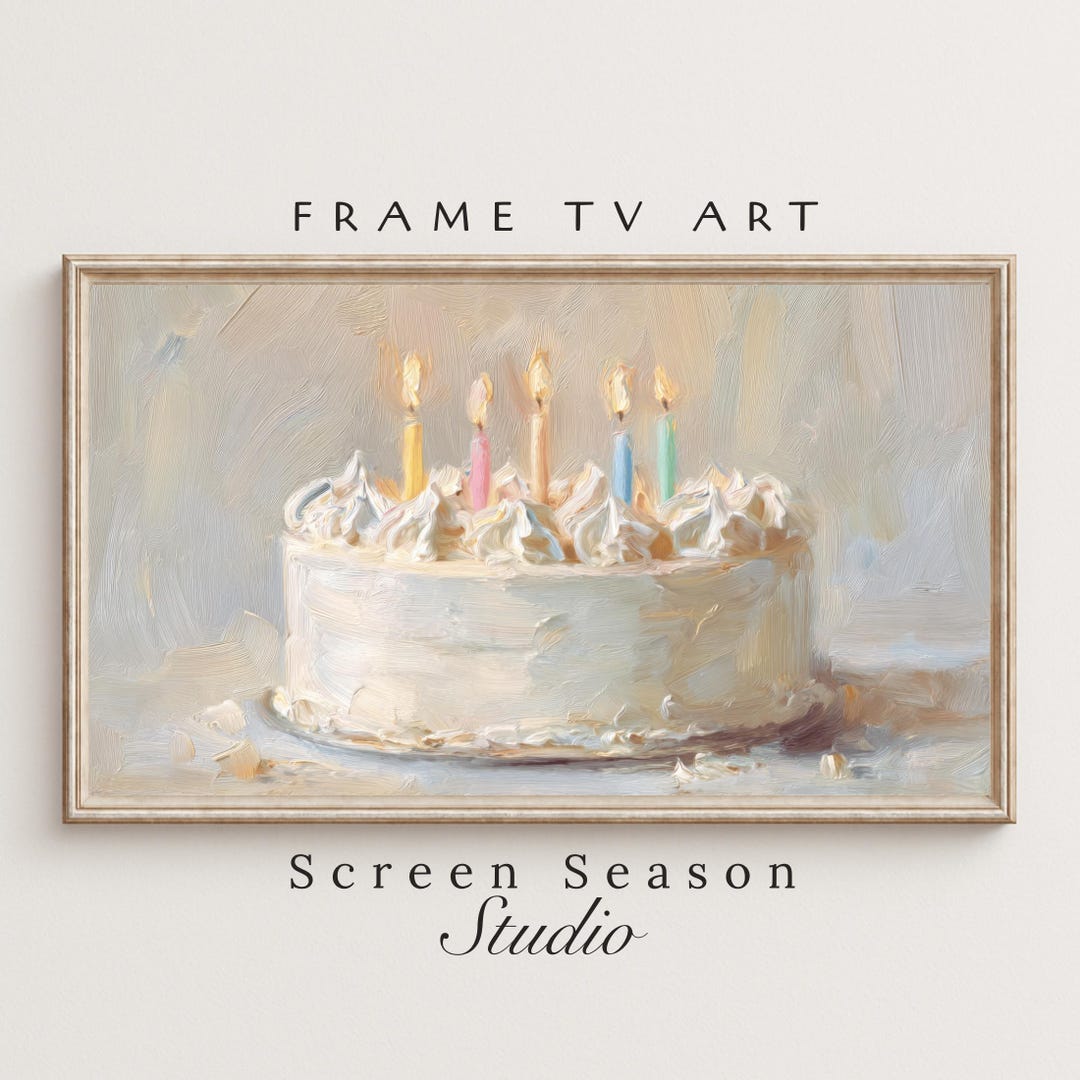 Samsung Frame TV Art – Birthday Cake With Pastel Candles, Whipped ...