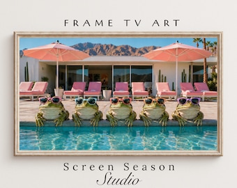 Funny Frogs Summer Pool Party Frame TV Art Samsung Digital Download