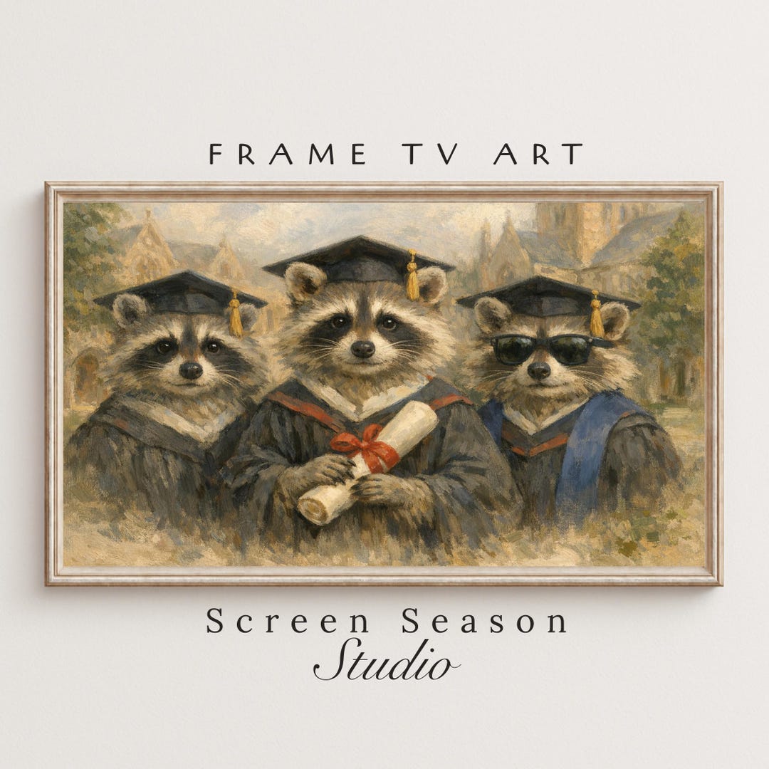 Graduation Raccoons Frame TV Art University Scene Oil Painting Samsung ...