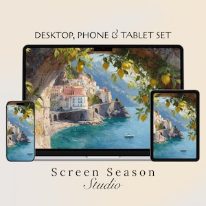 Amalfi Coast Lemon Wallpaper Set | Mediterranean Summer Desktop Background | Italian Village iPad Screen | Painted Phone Aesthetic