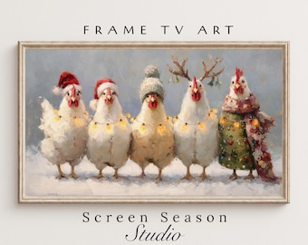 Samsung Frame TV Art • Festive Chicken Lineup • Funny Christmas Farm Animals •  Digital Download