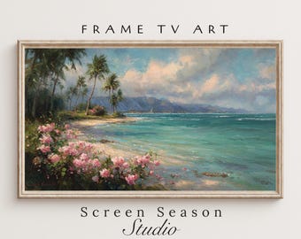 Summer Frame TV Art Tropical Beach Oil Painting Coastal Landscape Digital Download