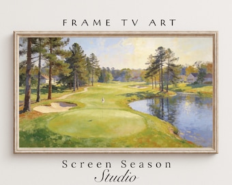 Frame TV Art Golf Course Lake Landscape Oil Painting Samsung Digital Download