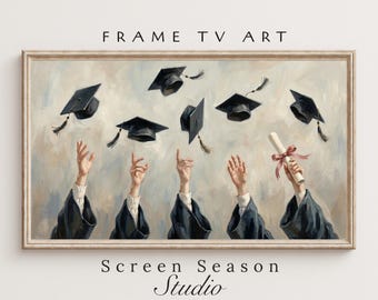 Frame TV Art Graduation Cap Toss Graduates Throwing Caps Oil Painting Samsung Digital Download
