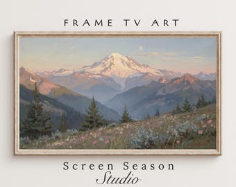 Spring Frame TV Art Mountain Landscape Mount Rainier Wildflower Meadow Instant Download