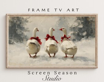 Christmas Frame TV Art - Three Geese in Snow Vintage Winter Painting Digital Download – Holiday Samsung Frame TV Artwork