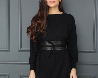 Casual Black dress, Black dresses for women, little Black dress, long sleeve dress, winter minimalist dress, wide belt OLIVIA dress Casual Black dress, Black dresses for women, little Black dress, long sleeve dress, winter minimalist dress, wide belt OLIVIA dress