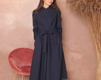 Shirt dress, button up dress, long sleeve dress, maxi dress, bohemian dress, minimalist, long dress with pockets, DAIVA dress