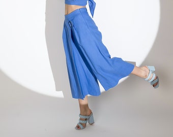 Leinen Gaucho Hose für Frauen, Schlaghose, Capris, Crop Hose, Leinen Sommerhose, Culottes, Hose mit weitem Bein, Boho Hose STILA