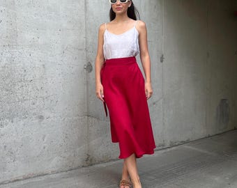 Linen wrap skirt, midi skirt, linen clothing, circle skirt, long skirt, VALIA boho skirt, red skirt