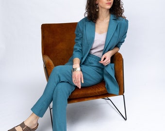 Linen suit women, linen 2 piece set, linen elastic waist pants, linen pants, linen trousers, linen blazer, TRACY suit